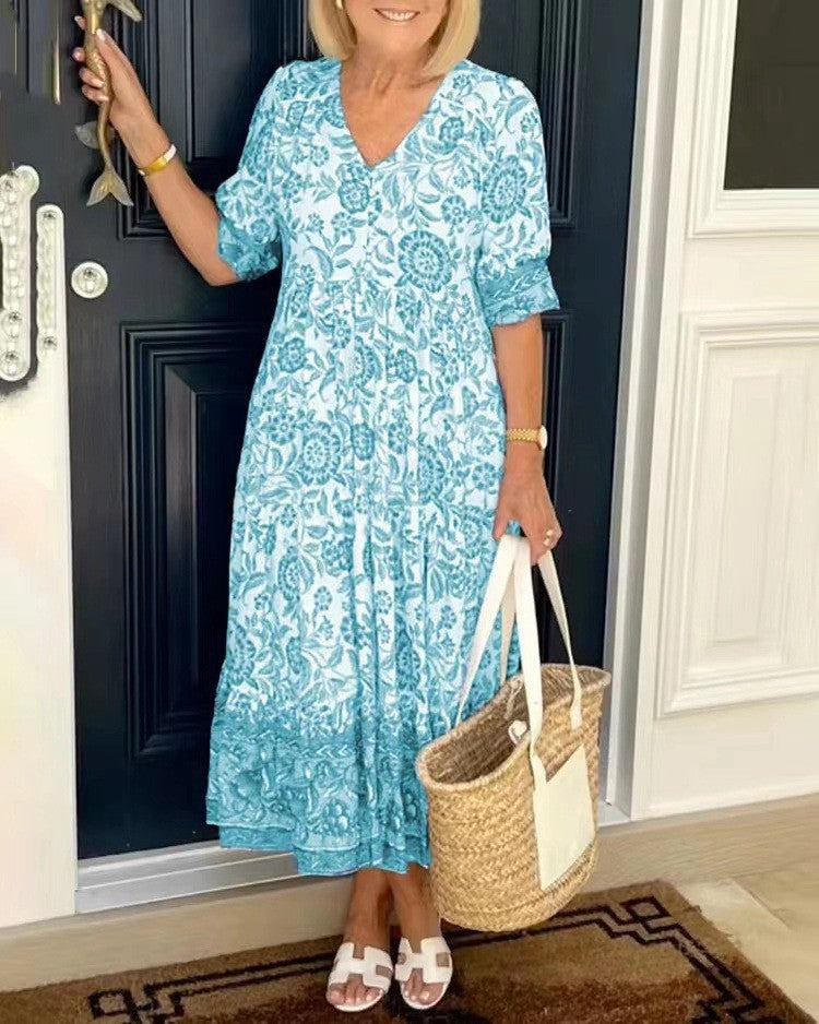 Women's Midi Dress | Floral Print & V-Neck
