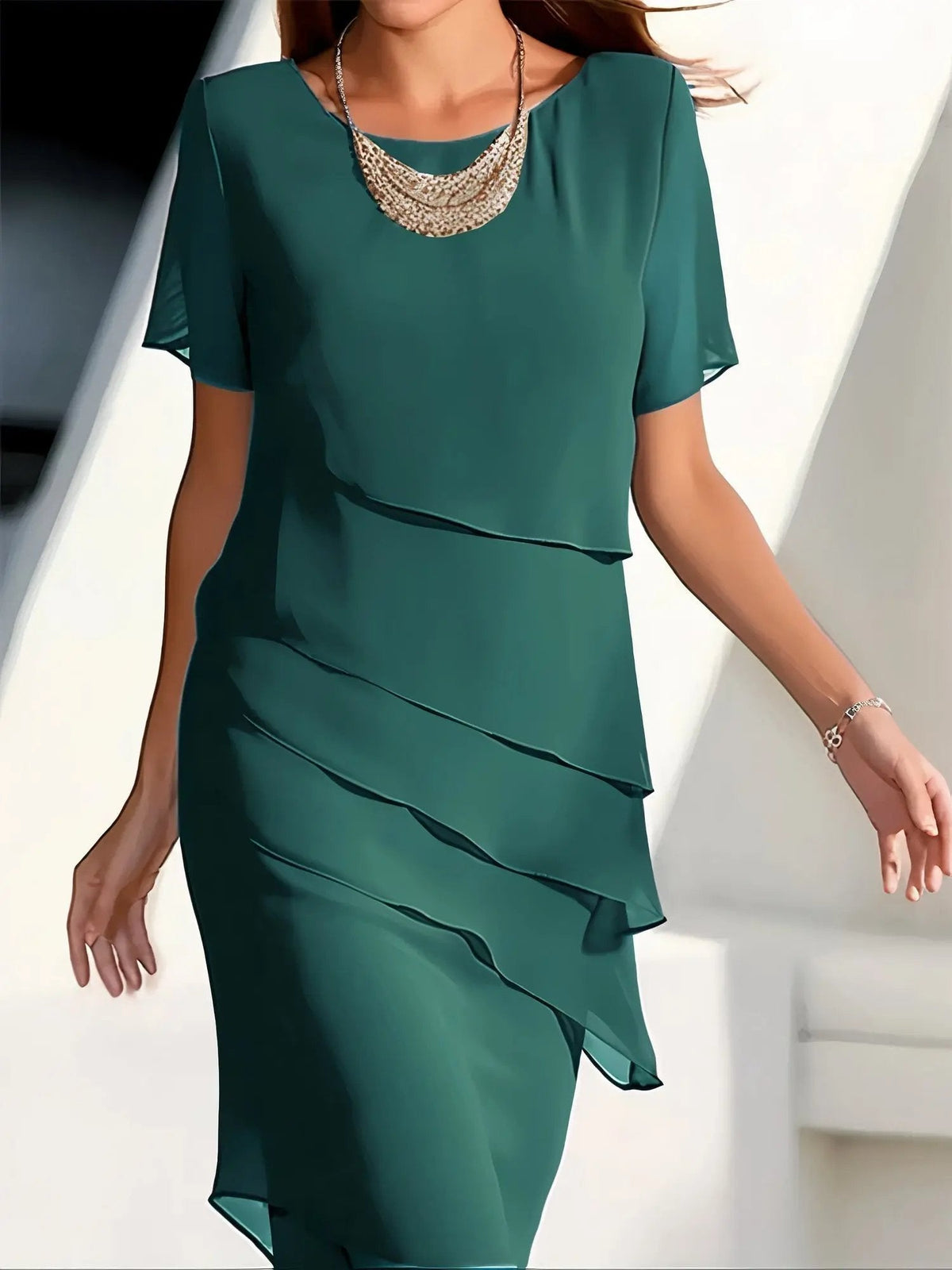 Women's Midi Dress | Tiered Flowing Layers