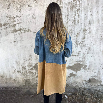 Women's Midi Trench Coat Contrast Stitching Classic Fit