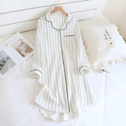 Women's Nightgown | Striped & Collared