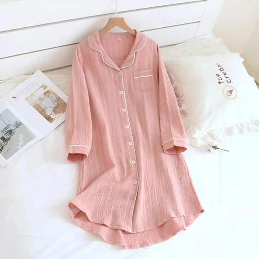 Women's Nightgown | Striped & Collared