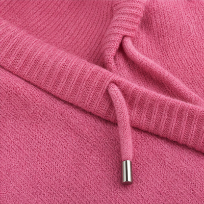 Women's Open-Knit Hoodie | Frayed-Edge Oversized Fit