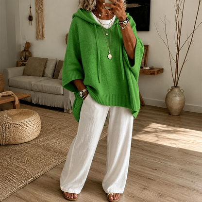 Women's Open-Knit Hoodie | Frayed-Edge Oversized Fit
