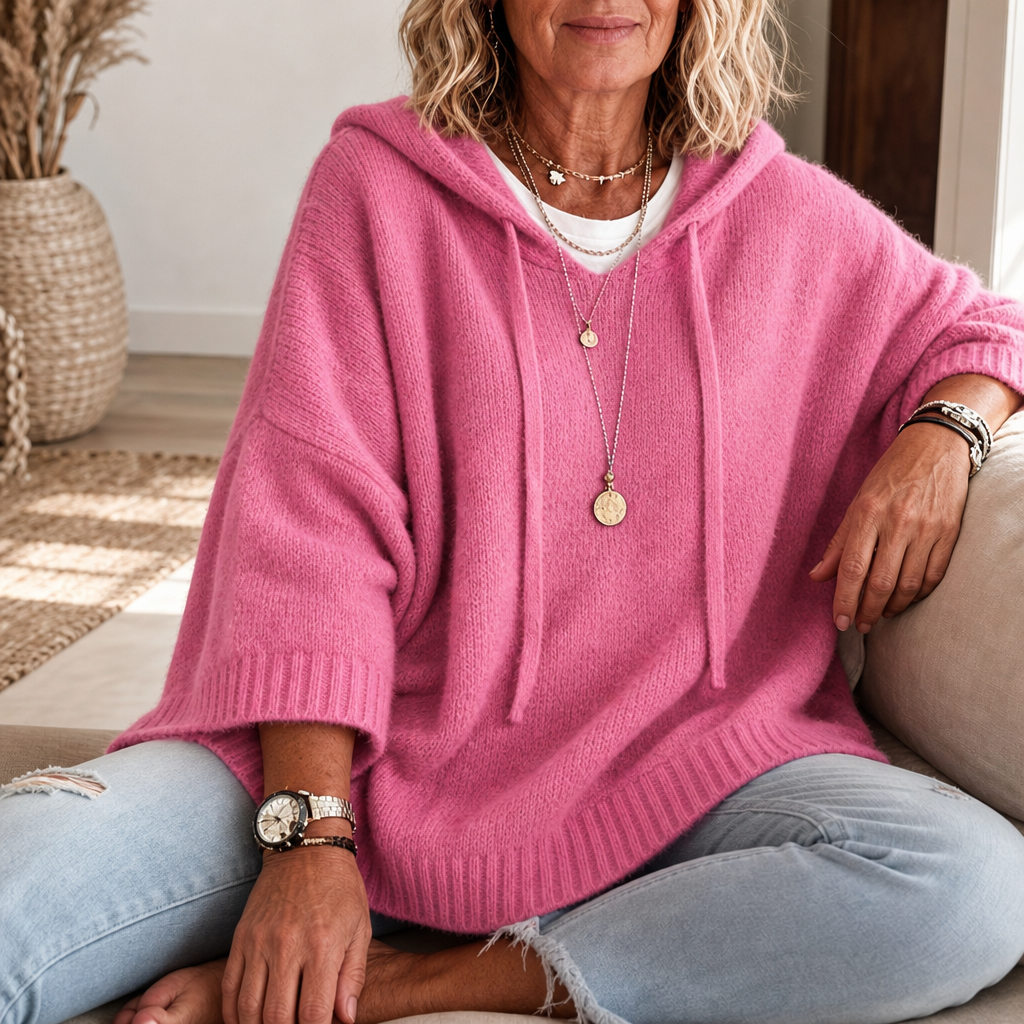 Women's Open-Knit Hoodie | Frayed-Edge Oversized Fit