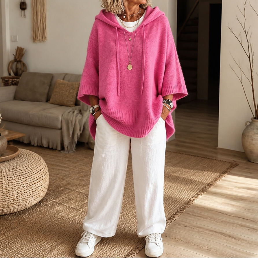 Women's Open-Knit Hoodie | Frayed-Edge Oversized Fit