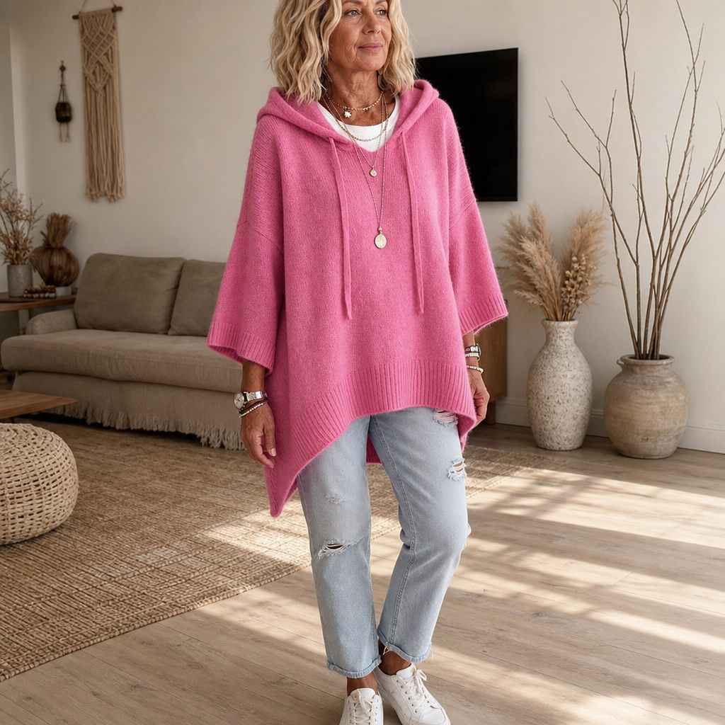 Women's Open-Knit Hoodie | Frayed-Edge Oversized Fit
