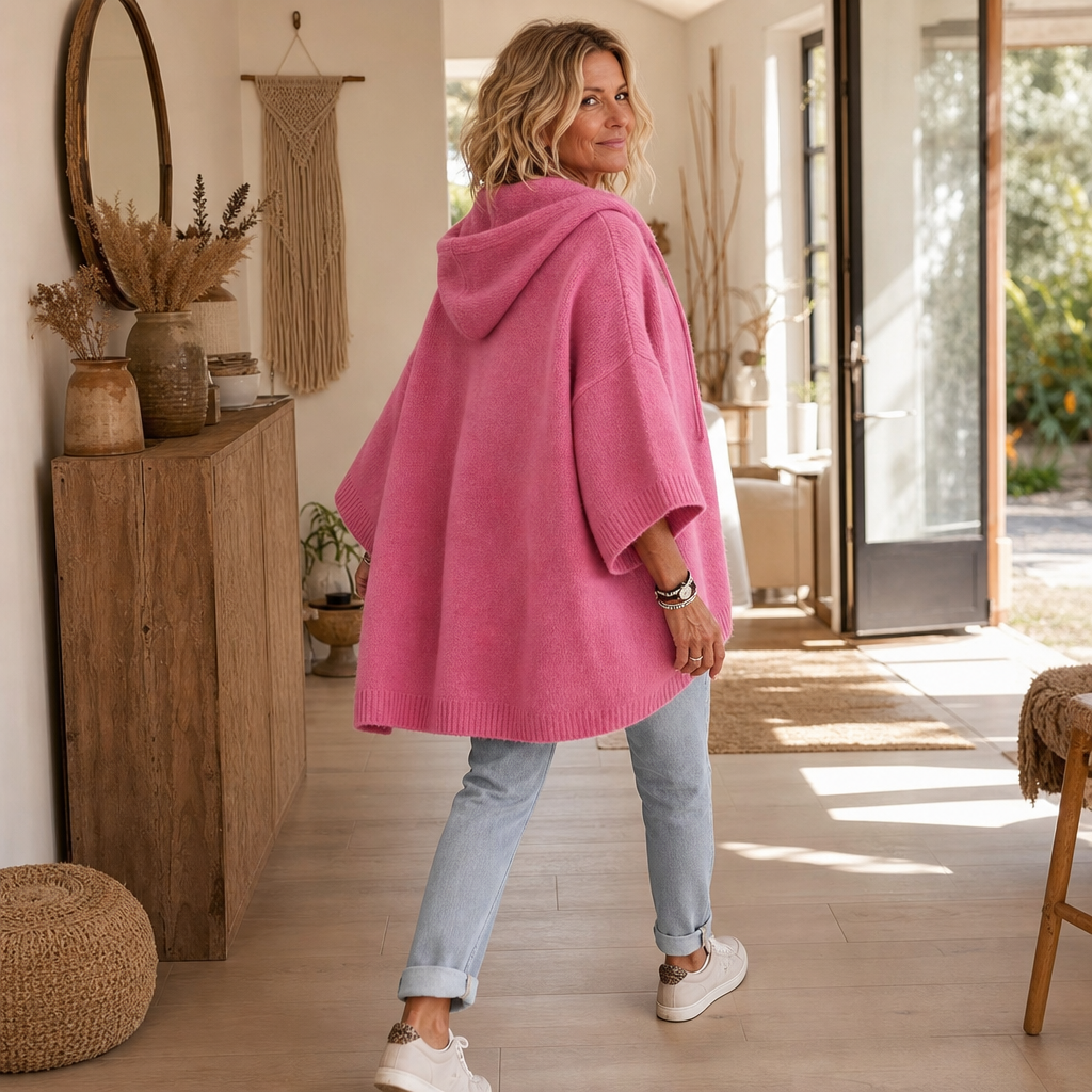 Women's Open-Knit Hoodie | Frayed-Edge Oversized Fit