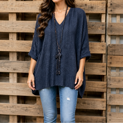 Women's Open-Knit V-Neck Sweater | Oversized & Effortless