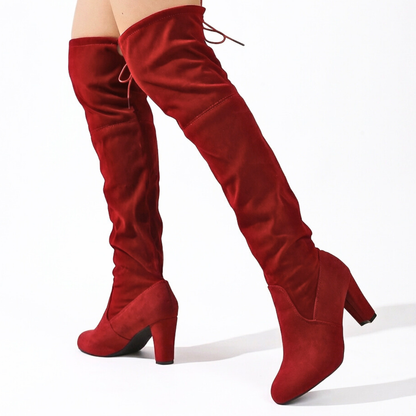 Women's Over Knee Boots Thigh High Tall Shaft Slim with Lifted Heel
