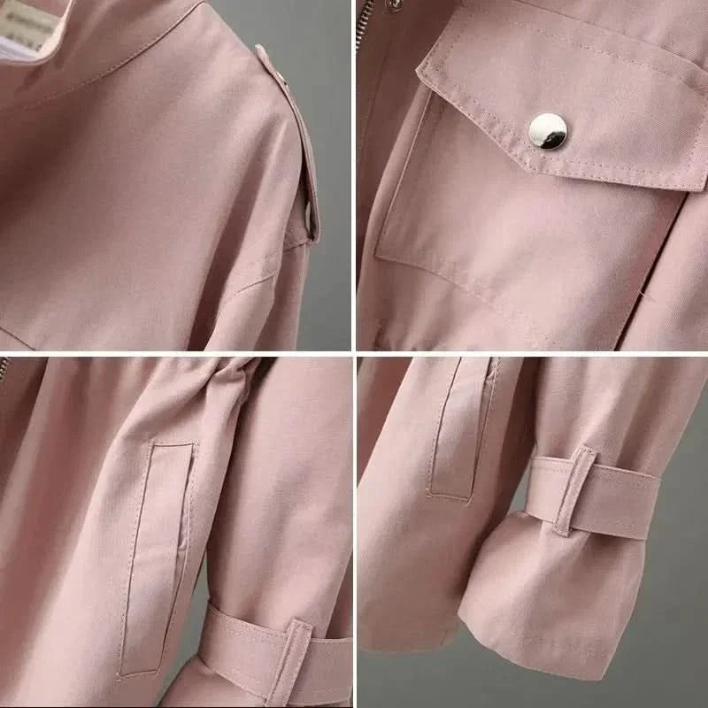 Women's Overcoat Drawstring Design Stand Collar with Epaulette Tabs