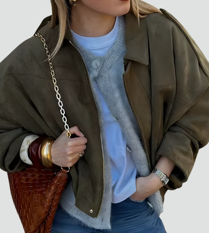 Women's Oversized Bomber Jacket | Zip Front Design