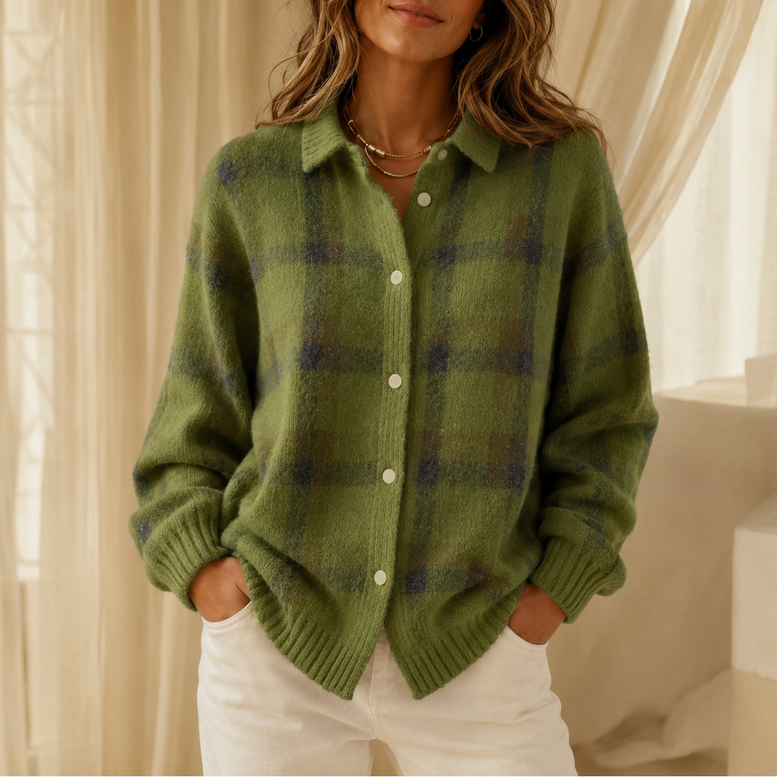 Women's Oversized Cardigan | Structured Collar & Button Front
