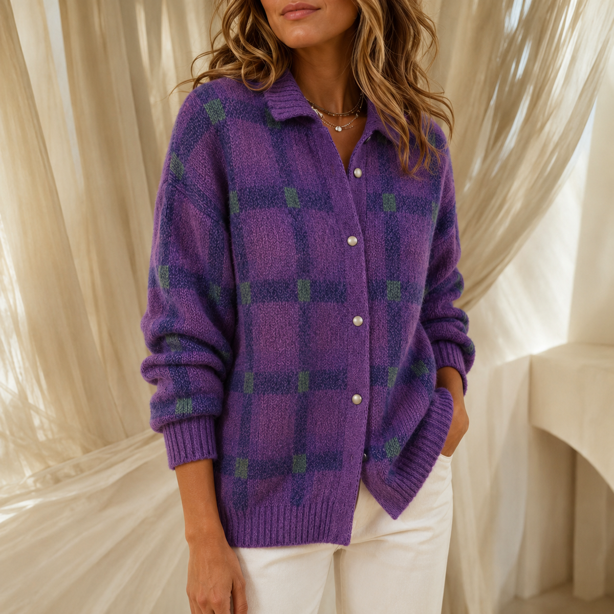 Women's Oversized Cardigan | Structured Collar & Button Front