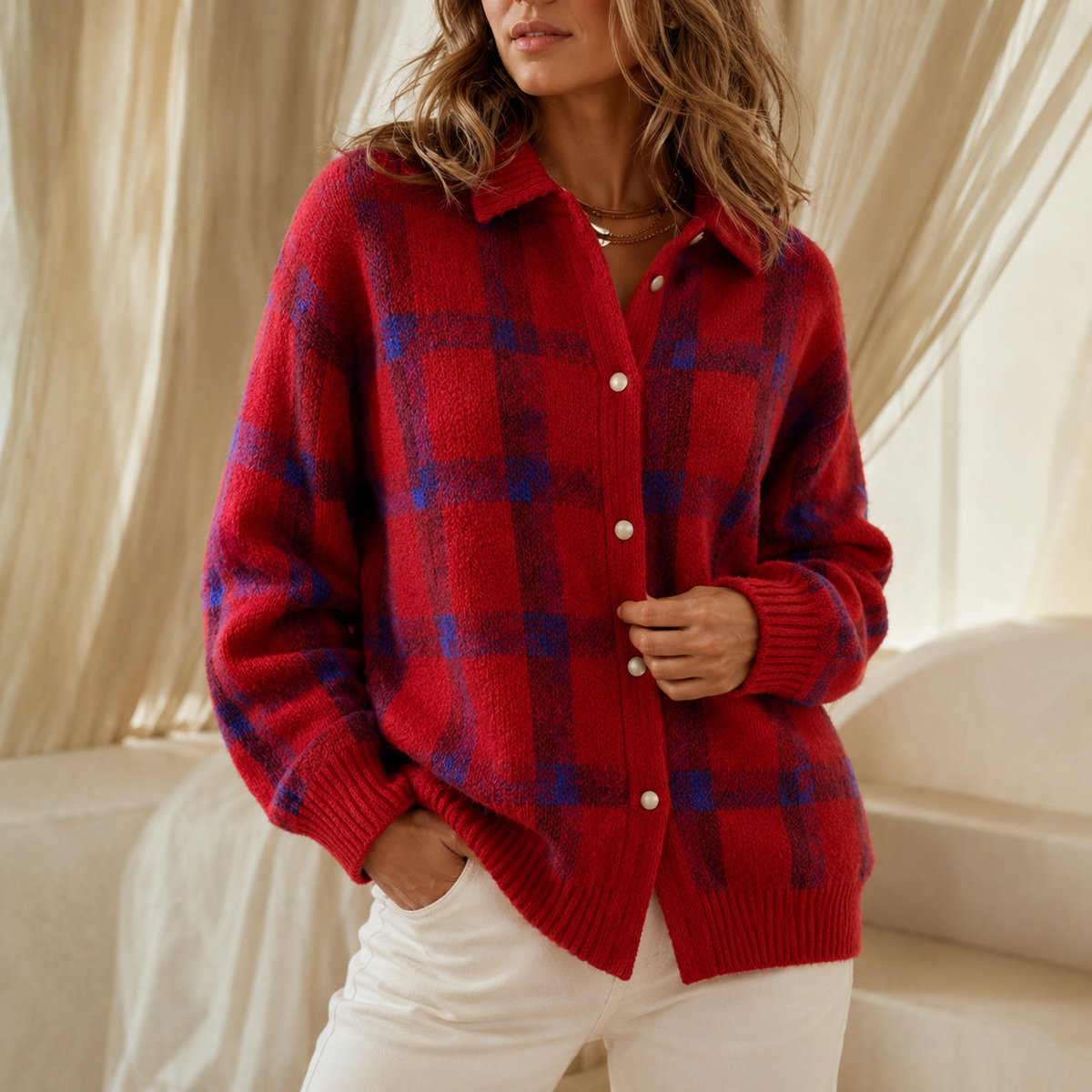 Women's Oversized Cardigan | Structured Collar & Button Front