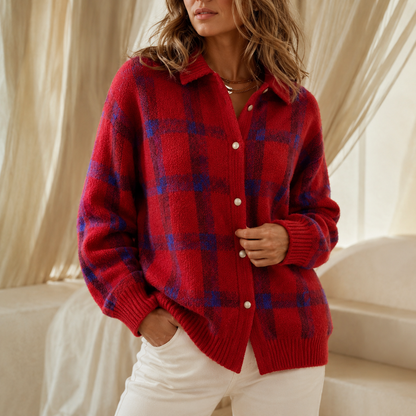 Women's Oversized Cardigan | Structured Collar & Button Front