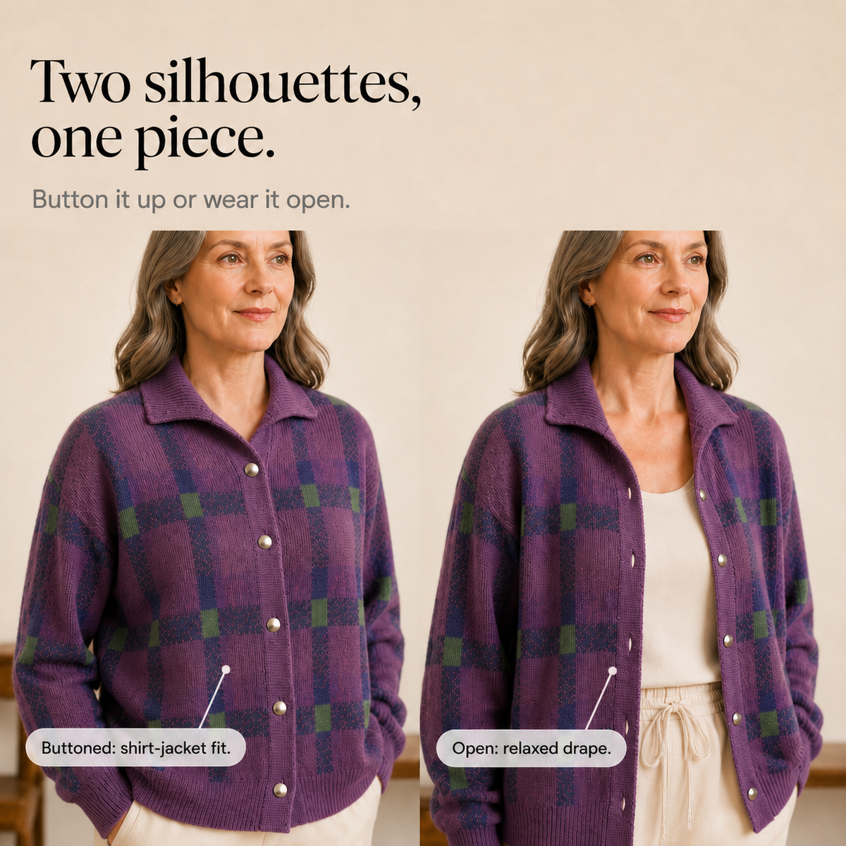 Women's Oversized Cardigan | Structured Collar & Button Front
