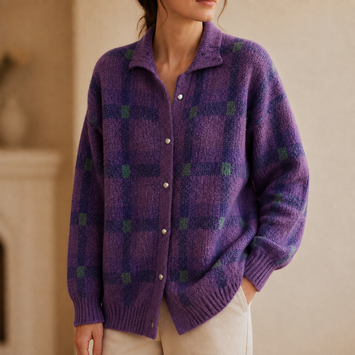 Women's Oversized Cardigan | Structured Collar & Button Front
