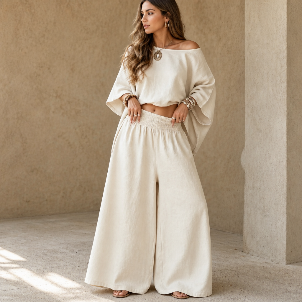 Women's Oversized Co-ord Set Wide-Leg Trousers Matching Top