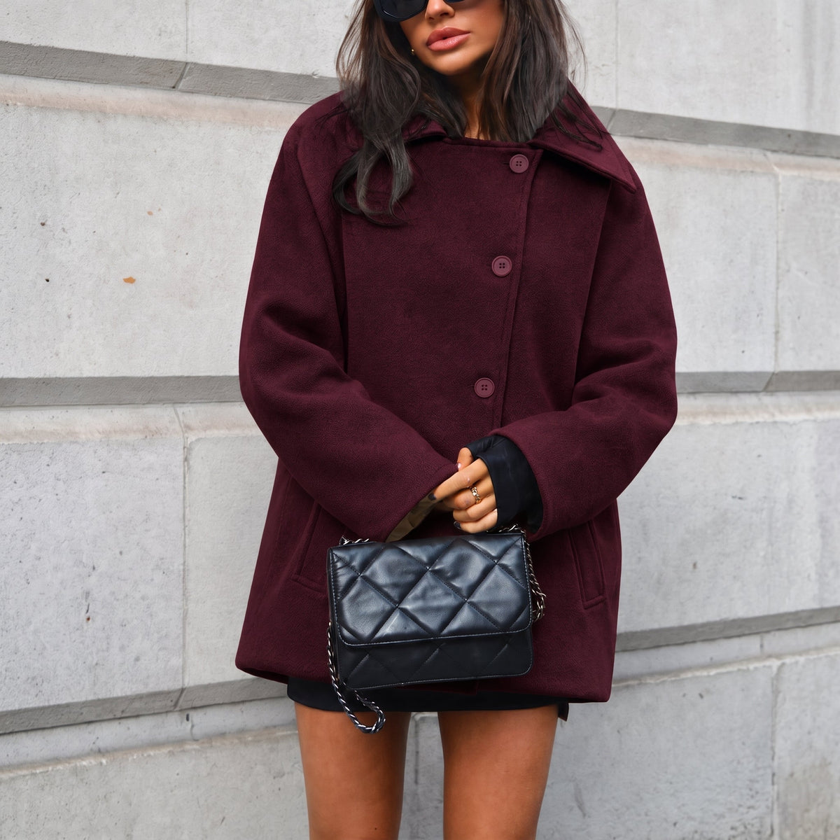 Women's Oversized Coat Wide Collar Dropped Shoulder