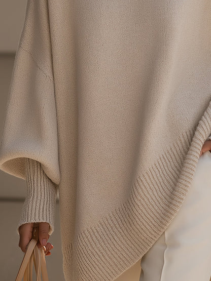 Women's Oversized Knit Sweater Asymmetrical Hem Crew Neck
