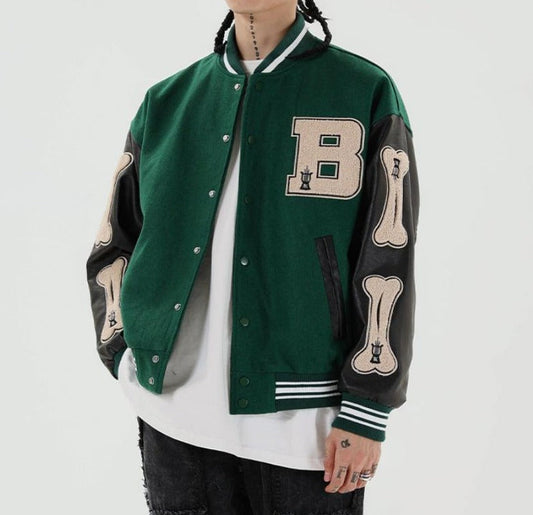 Women's Oversized Varsity Bomber Jacket Snap-Front Patch