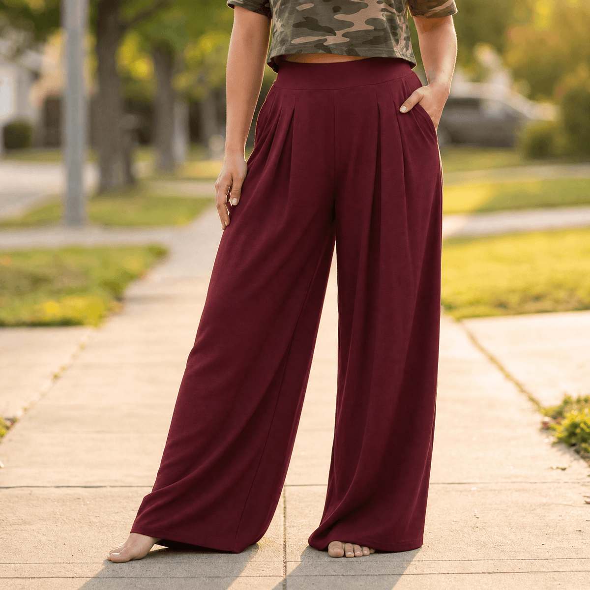 Women's Palazzo Pants | Pleated Wide Leg & Contoured Waist