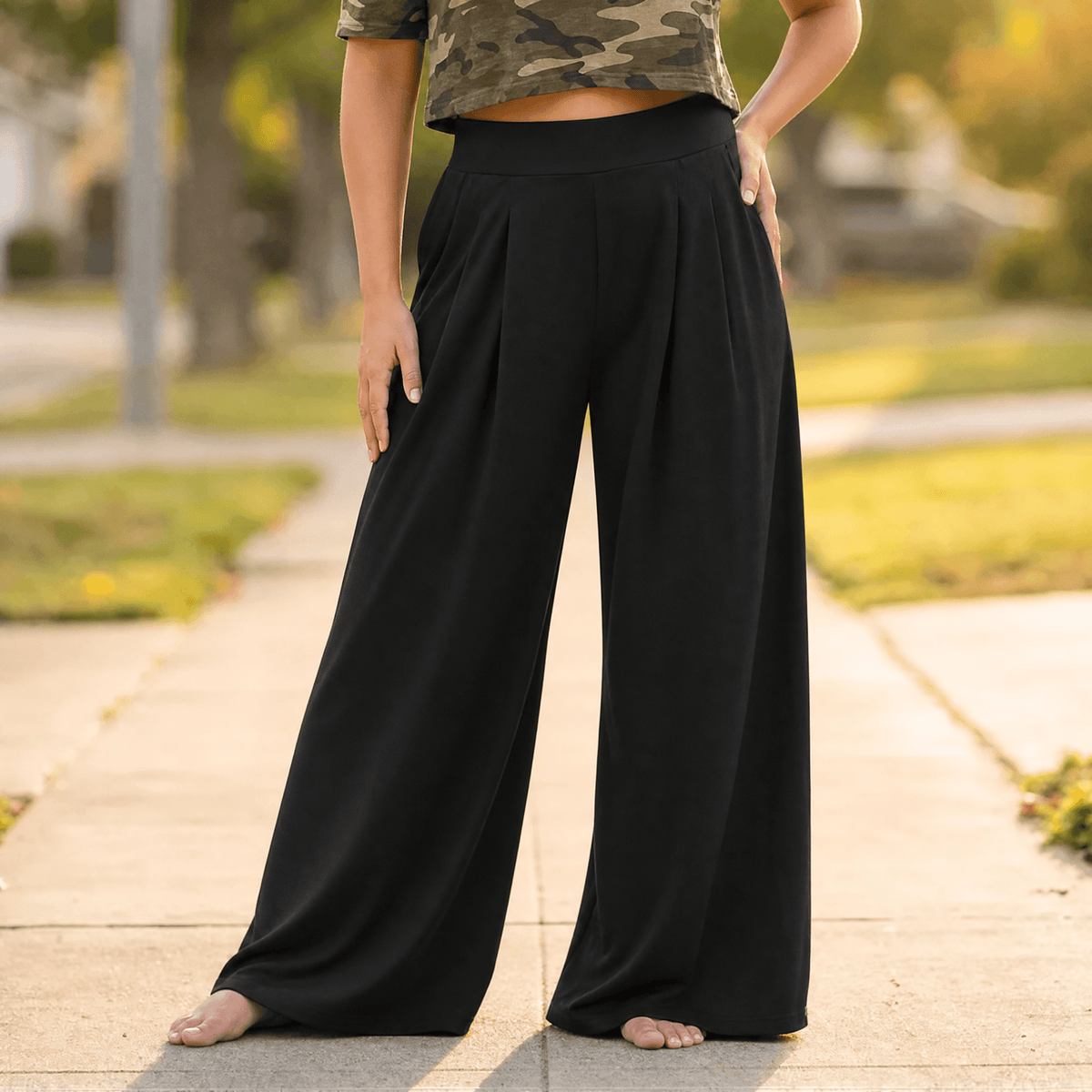 Women's Palazzo Pants | Pleated Wide Leg & Contoured Waist