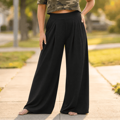 Women's Palazzo Pants | Pleated Wide Leg & Contoured Waist