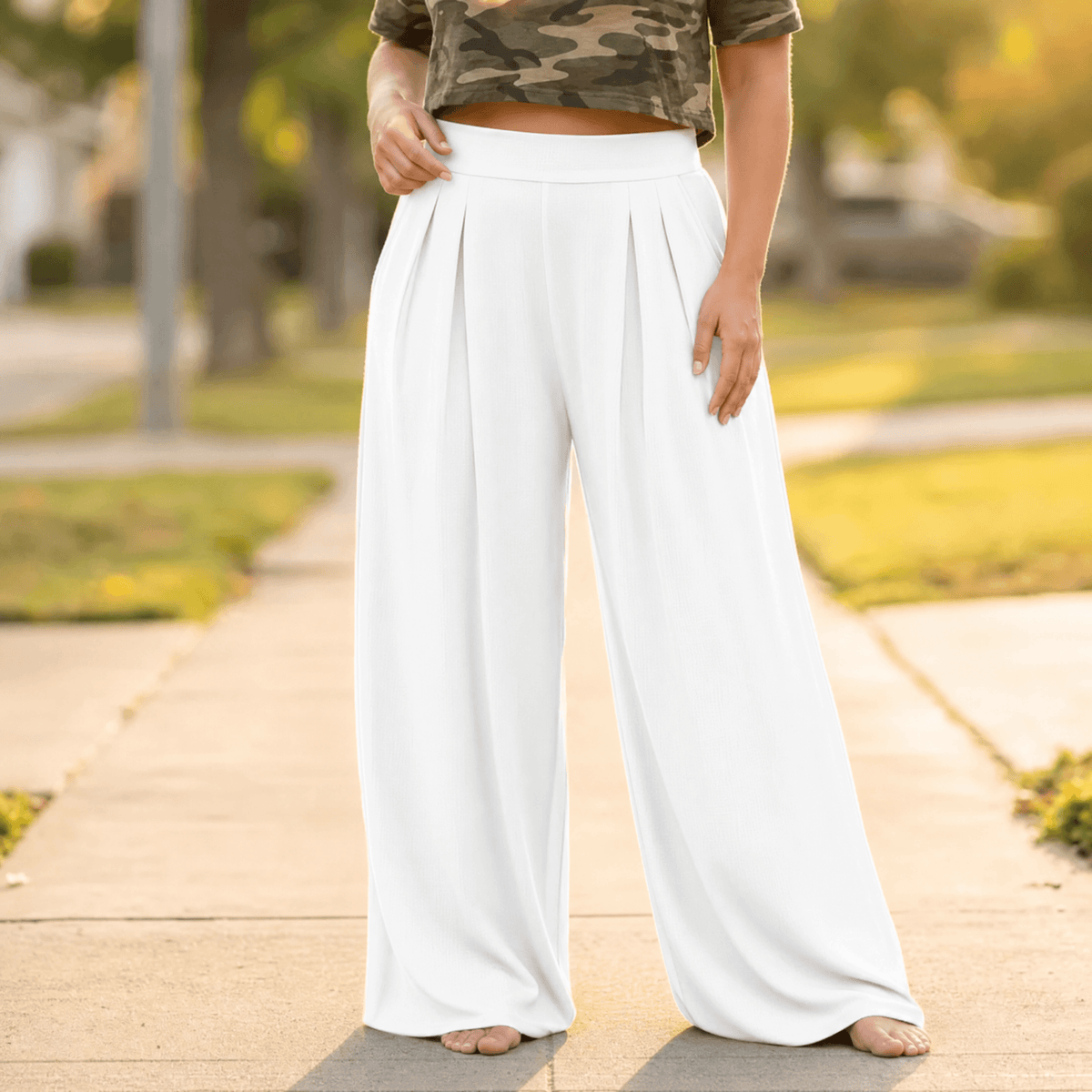 Women's Palazzo Pants | Pleated Wide Leg & Contoured Waist