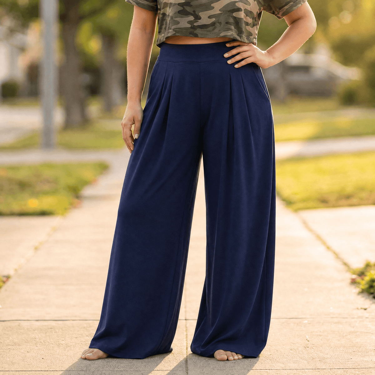 Women's Palazzo Pants | Pleated Wide Leg & Contoured Waist