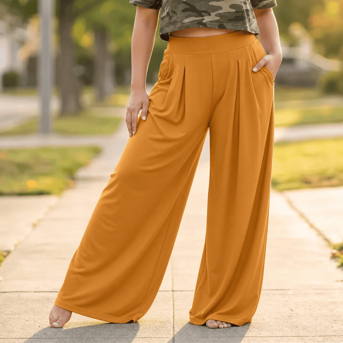 Women's Palazzo Pants | Pleated Wide Leg & Contoured Waist