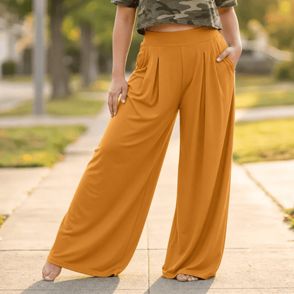 Women's Palazzo Pants | Pleated Wide Leg & Contoured Waist