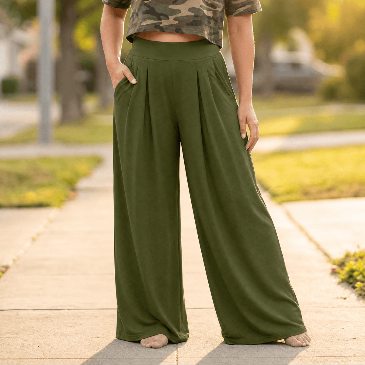 Women's Palazzo Pants | Pleated Wide Leg & Contoured Waist