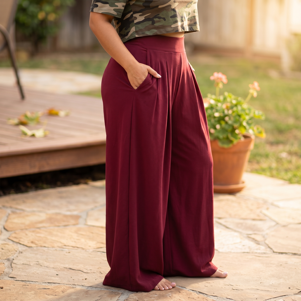Women's Palazzo Pants | Pleated Wide Leg & Contoured Waist