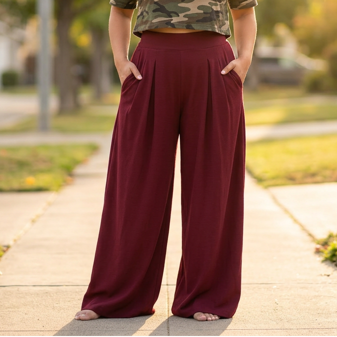 Women's Palazzo Pants | Pleated Wide Leg & Contoured Waist
