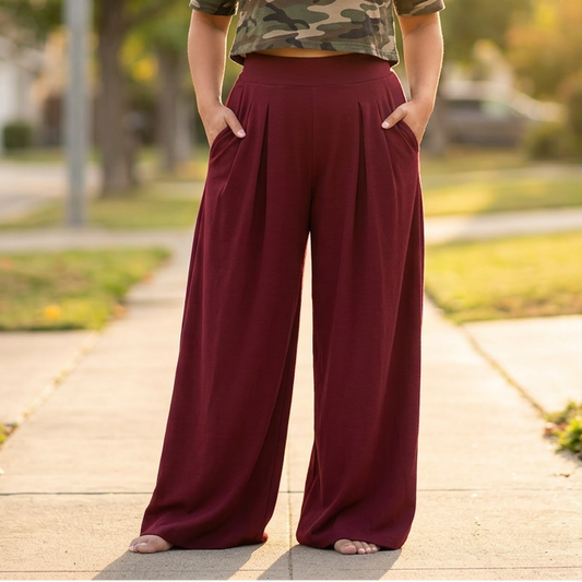 Women's Palazzo Pants | Pleated Wide Leg & Contoured Waist