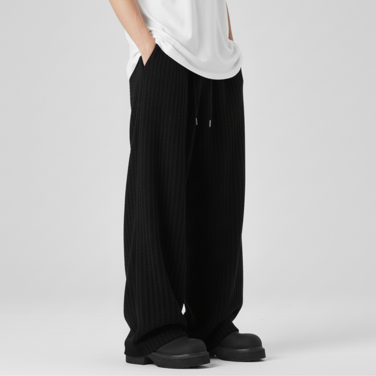 Women's Pants Soft Knit Relaxed Fit Pinstripe with Drawstring Closure