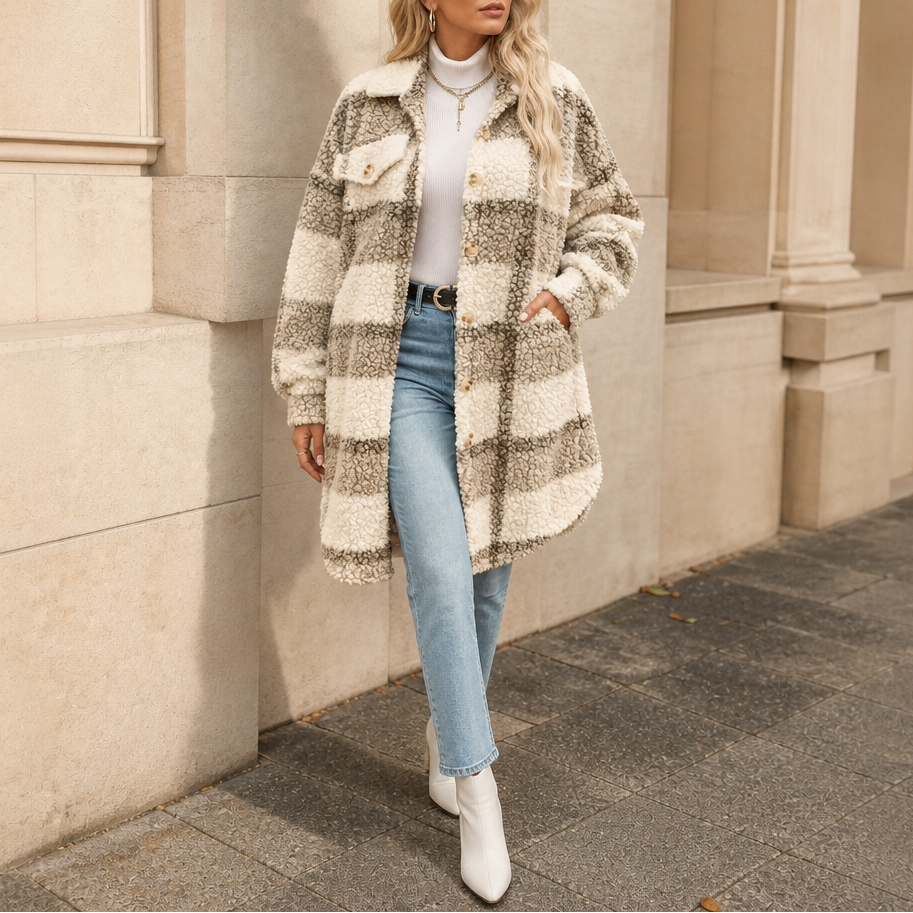 Women's Plaid Sherpa Coat | Warm & Lightweight