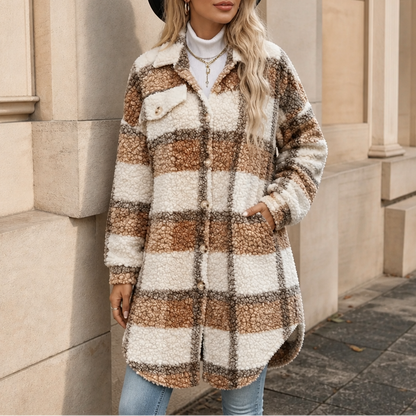 Women's Plaid Sherpa Coat | Warm & Lightweight