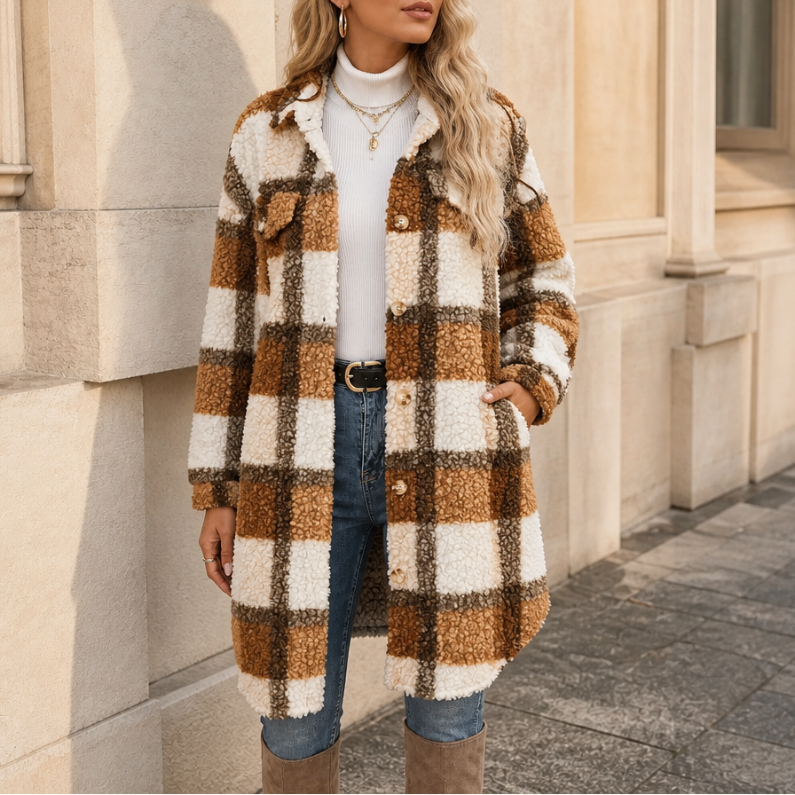 Women's Plaid Sherpa Coat | Warm & Lightweight