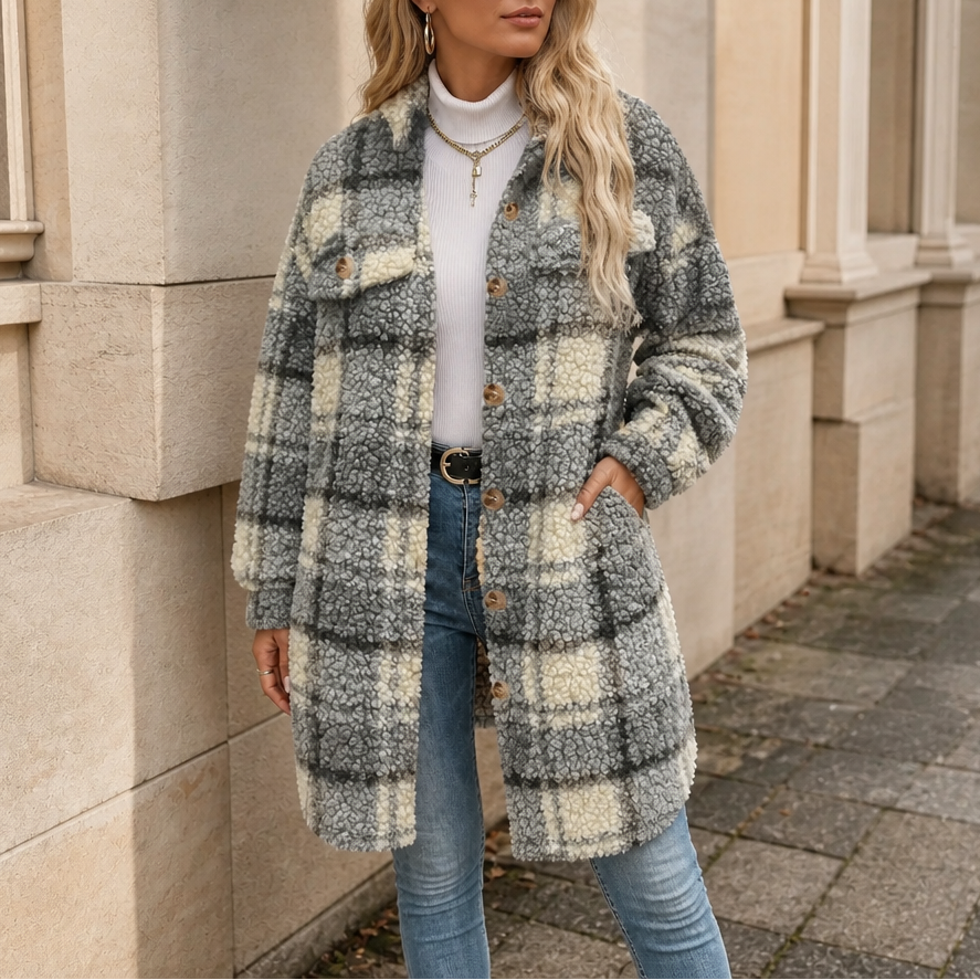 Women's Plaid Sherpa Coat | Warm & Lightweight