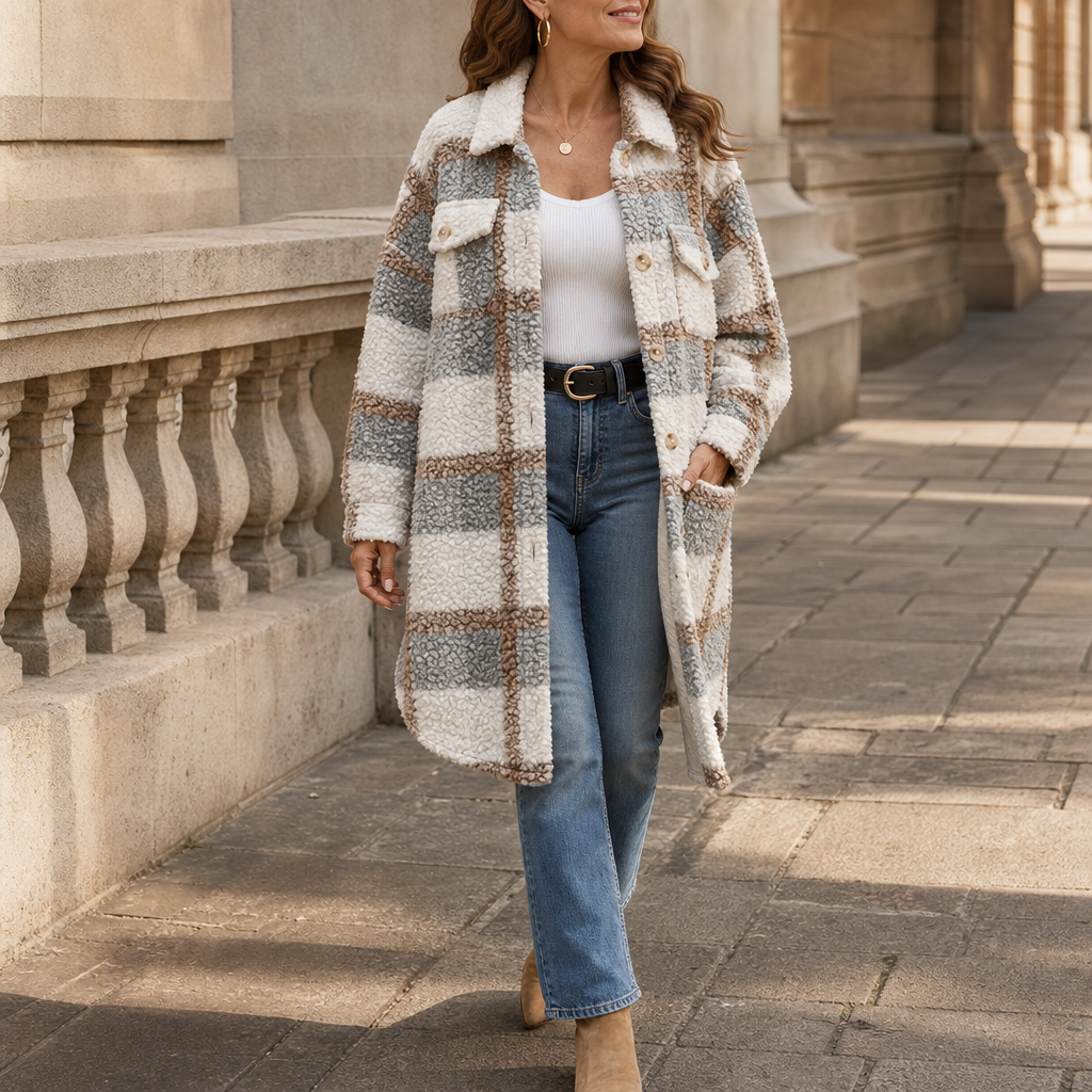 Women's Plaid Sherpa Coat | Warm & Lightweight
