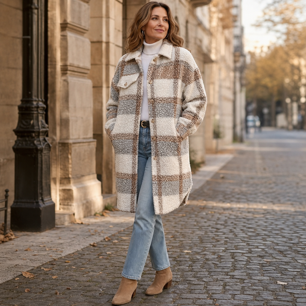 Women's Plaid Sherpa Coat | Warm & Lightweight