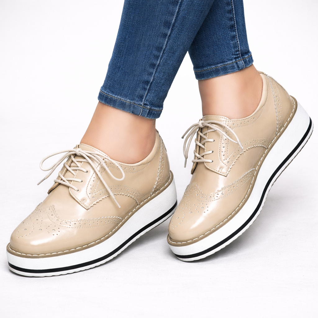 Women's Platform Oxfords Lace Up Perforated Cushioned with Chunky Sole