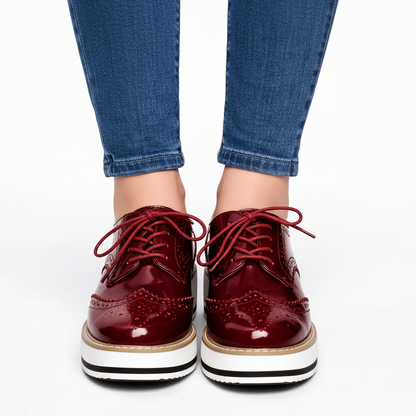 Women's Platform Oxfords Lace Up Perforated Cushioned with Chunky Sole