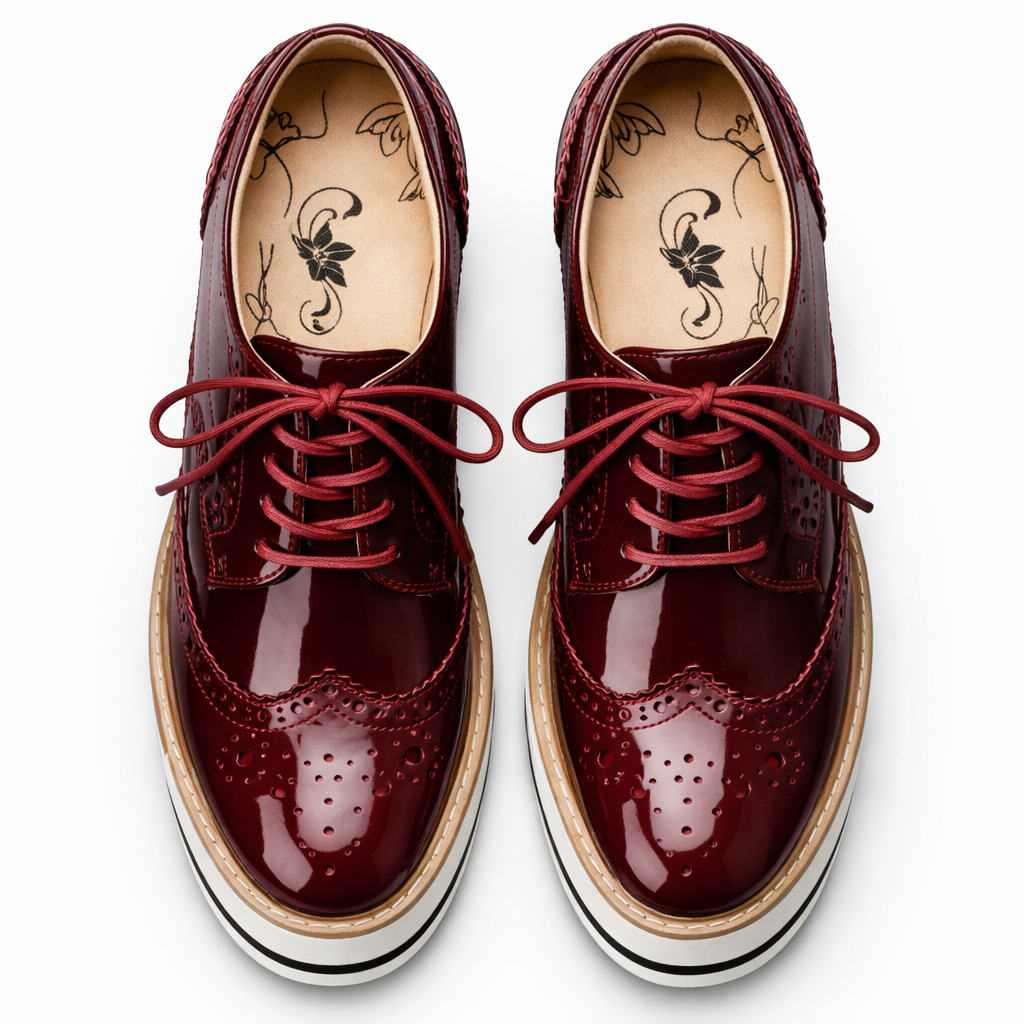 Women's Platform Oxfords Lace Up Perforated Cushioned with Chunky Sole