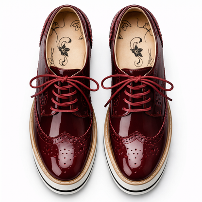 Women's Platform Oxfords Lace Up Perforated Cushioned with Chunky Sole