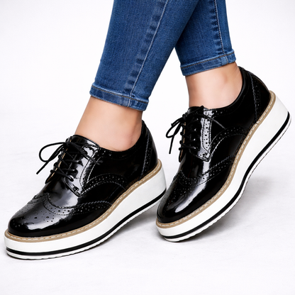 Women's Platform Oxfords Lace Up Perforated Cushioned with Chunky Sole