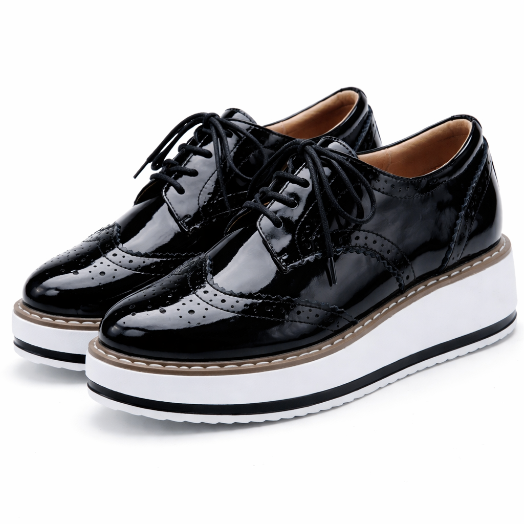 Women's Platform Oxfords Lace Up Perforated Cushioned with Chunky Sole