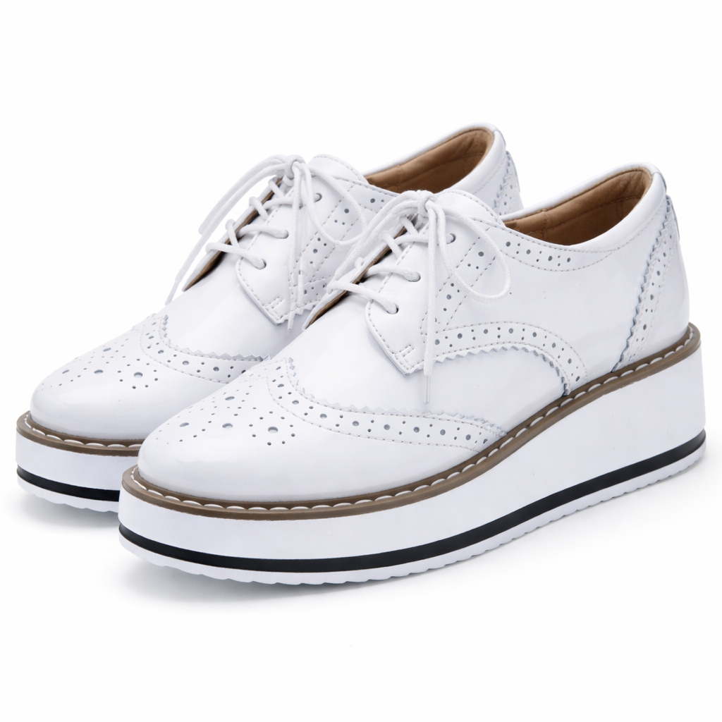 Women's Platform Oxfords Lace Up Perforated Cushioned with Chunky Sole